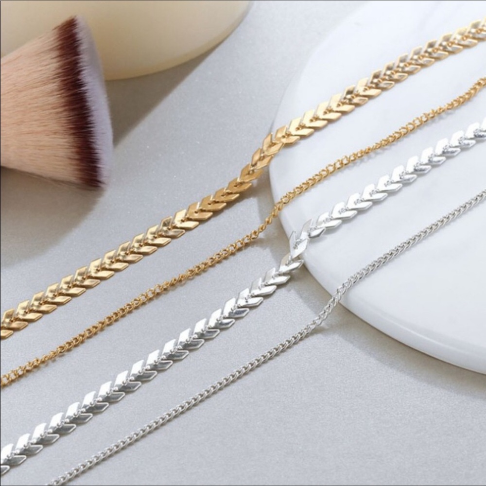 Fishbone Gold Silver Choker Boho Chain Necklace - Picture 5 of 8